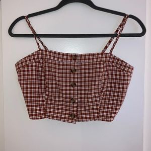 Cropped Gingham Print Tank Top